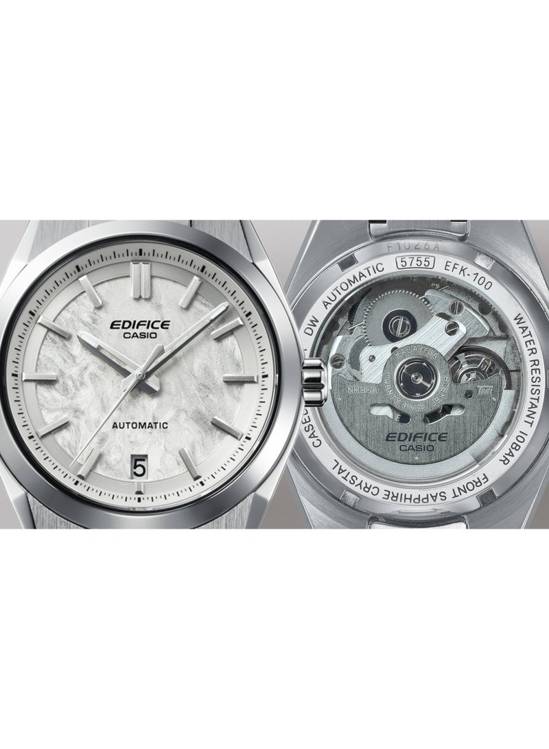 كاسيو Edifice Automatic Men’s Watch EFK-100YD-7A , 43.5 mm White Textured Dial & Silver Stainless Steel Bracelet, 100 m WR - Image 3